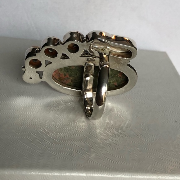 Artisan Crafted Unakite, Biwa Pearl & Bronze Pearls in Sterling Ring